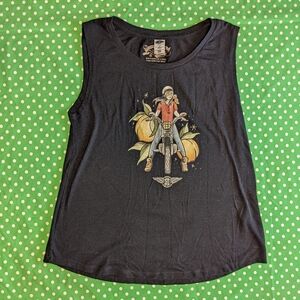 Black Graphic Tank Top with Motorcycle & Pumpkin Design